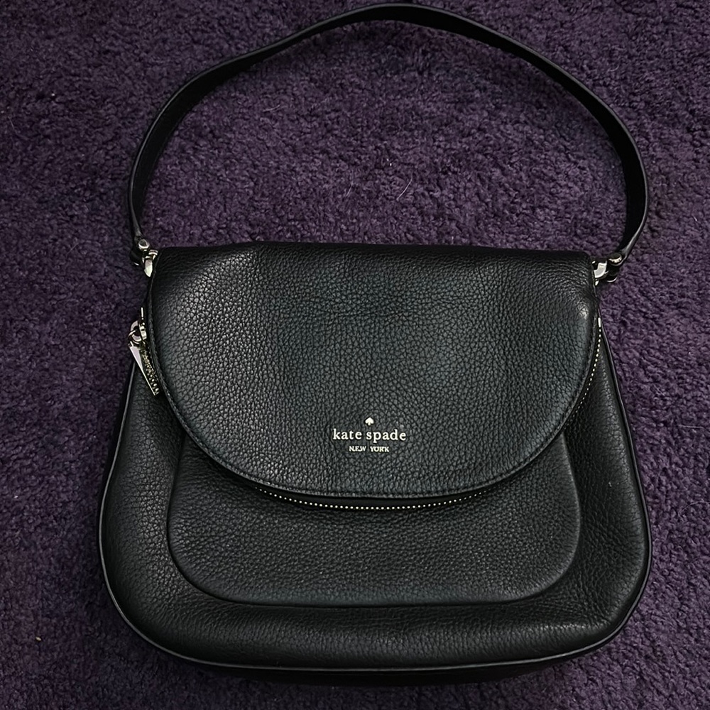 Kate Spade Leila Soft Pebbled Leather Medium Flap Shoulder Bag Black